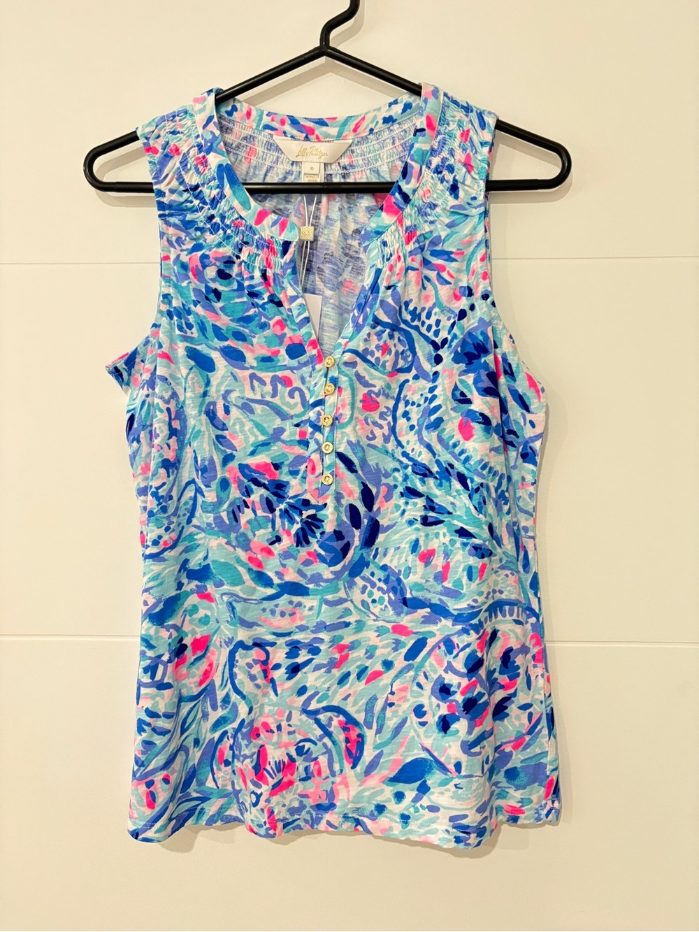 Lilly Pulitzer Sleeveless Printed V-Neck Tank — Blue, Pink